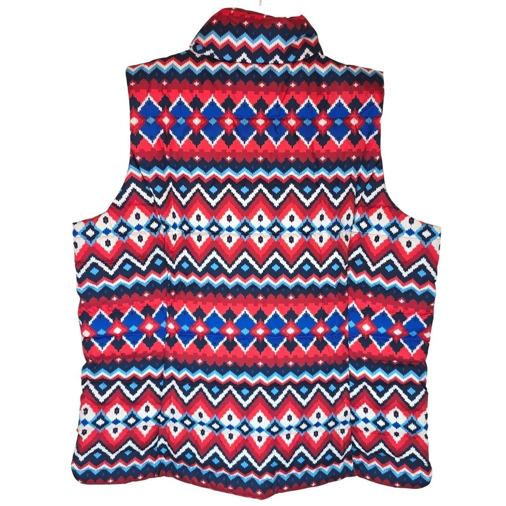 Lands' End Down Puffer Vest Women Sz Large Fair Isle Chevron Aztec Cozy Outdoors - Picture 6 of 15